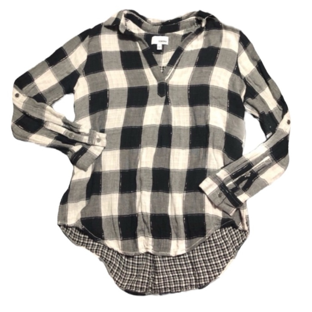 ‼️LAST CHANCE‼️ Sonoma Black & White Buffalo Plaid Hi-Lo Flannel Shirt